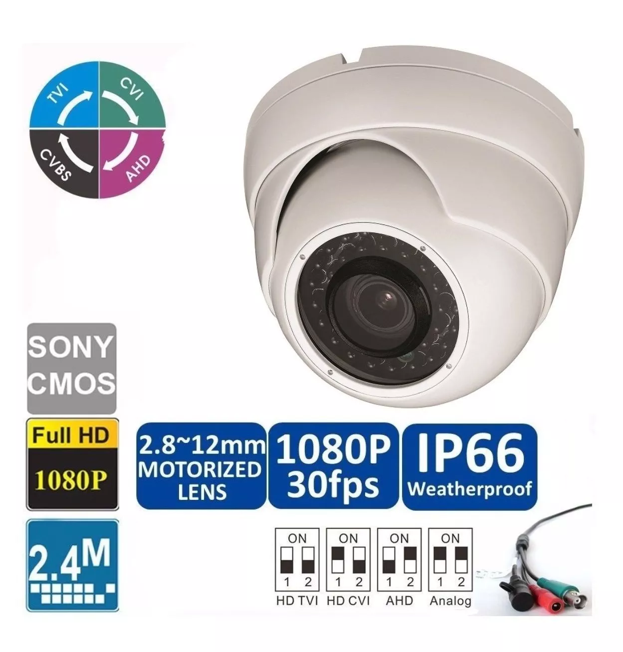 (image for) HD TVI 1080P Dome Camera 2MP 1/3 Sony CMOS Varifocal 2.8-12mm 36 IRs OSD